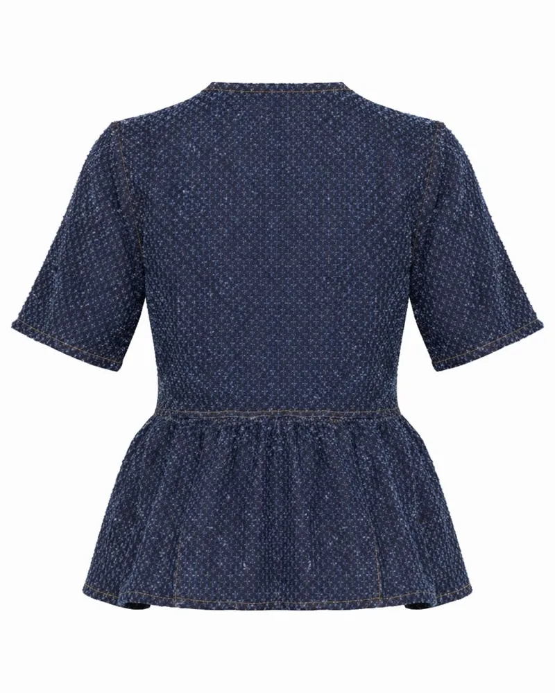 Ganni Peplum Organic Cotton Blouse — Blue Blue