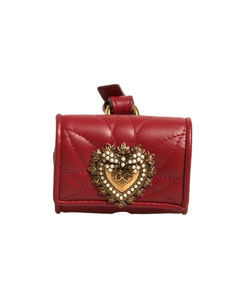 Dolce & Gabbana Women's Black Leather Devotion Heart Strap Airpod Case Red Lamb Accessory Red