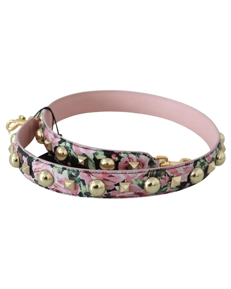 Dolce & Gabbana Women's Pink Floral Gold Studs Bag Accessory Shoulder Strap Leather Pink