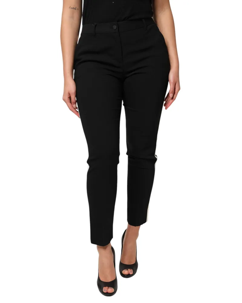 Dolce & Gabbana Women's Black Wool High Waist Tapered Pants Virgin Silk Elastane Black