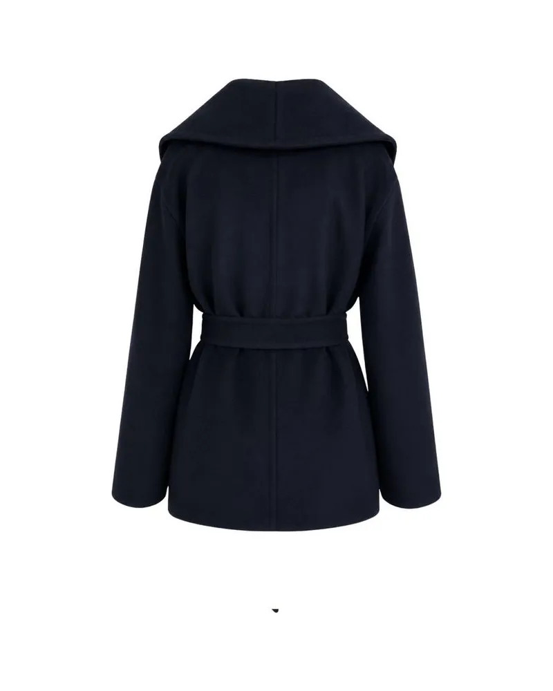 Max Mara Virgin Wool Wrap Coat — Navy Navy