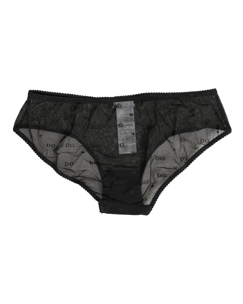 Dolce & Gabbana Women Black Sheer Mesh Lace Logo Brief Panty Underwear Nylon Elastane Clothing Black
