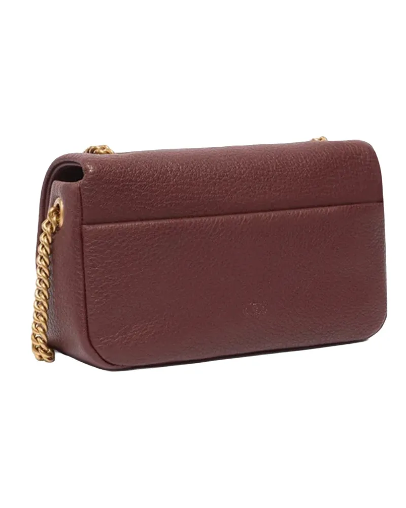 Pinko Love Click Leather Shoulder Bag — Brown Brown