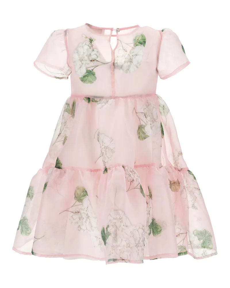 Monnalisa Girls' Dress Pink Semi-Transparent Floral Cotton Pink