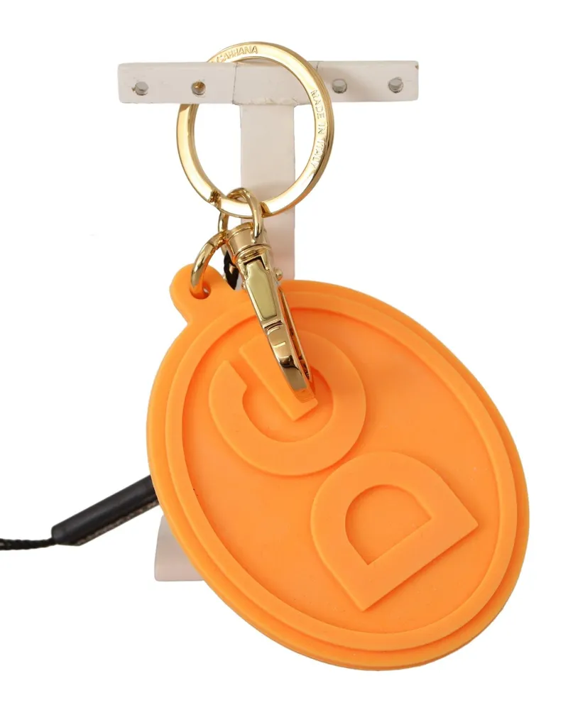 Dolce & Gabbana Men's Orange Rubber Dg Logo Gold Brass Metal Keychain Accessory Orange