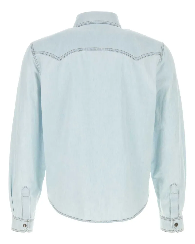 Versace Men's Denim Shirt Bleach Exterior: Cotton Camicie Blue