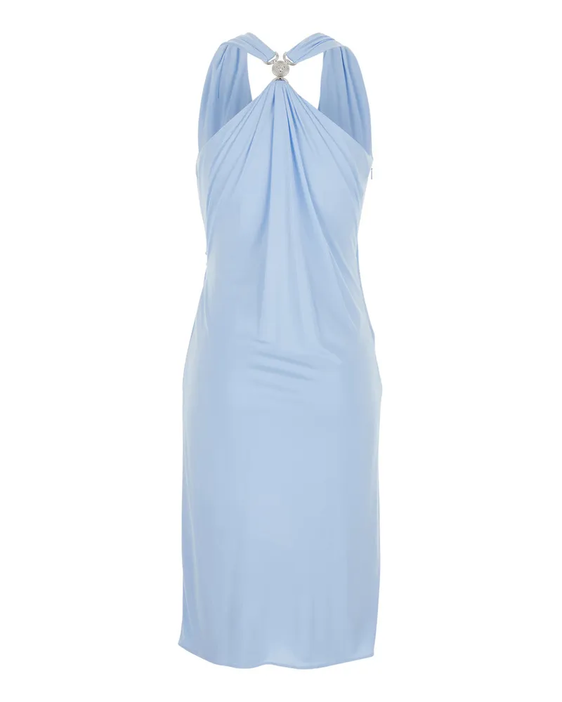 Versace Women's Midi Dress V-Neck Light Blue Viscose Blue
