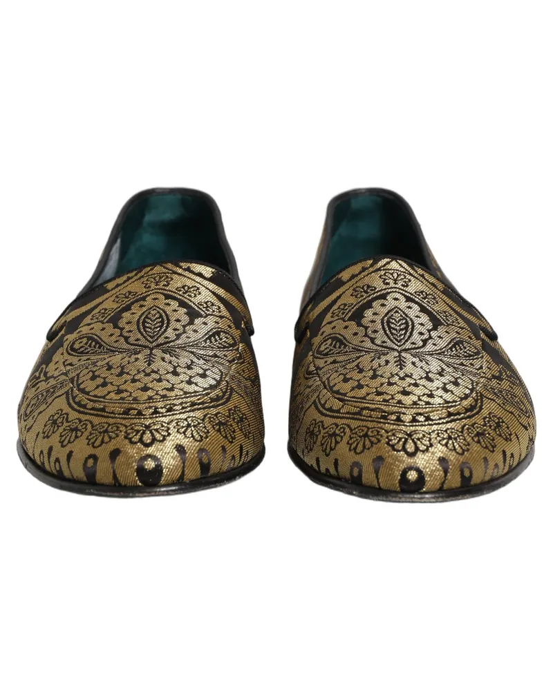 Dolce & Gabbana Men's Gold Jacquard Leather Slip On Loafers Shoes Gold
