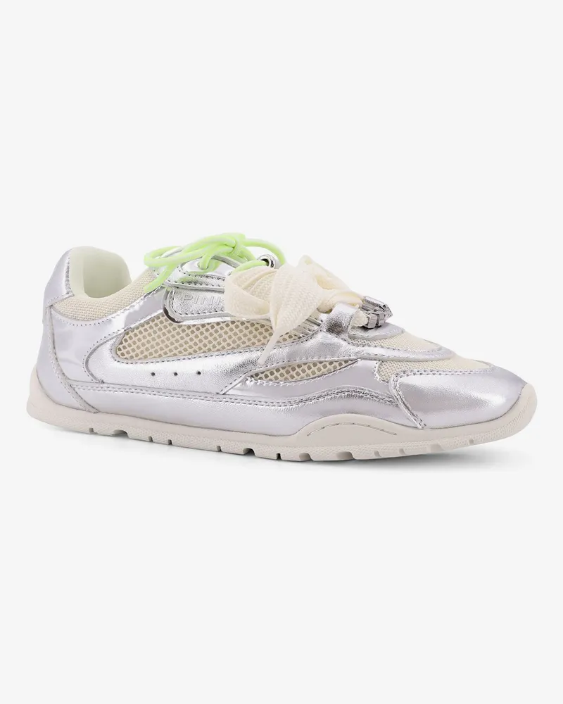 Pinko Women's Sneakers Yulia Silver Leather Trainers Silver