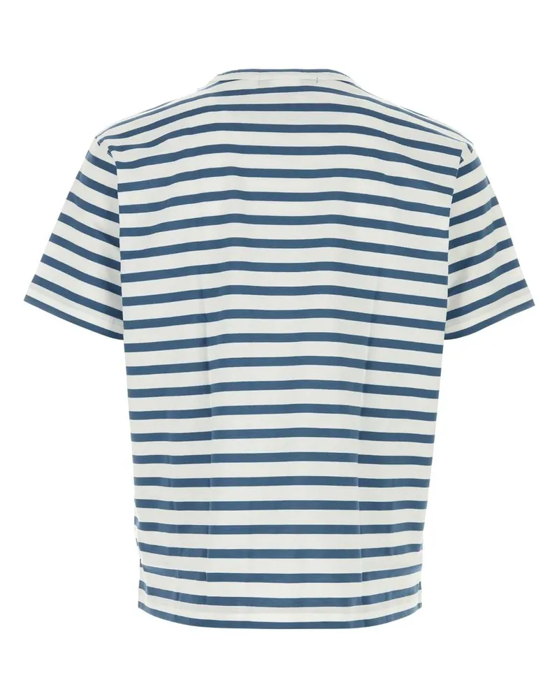 Junya Watanabe Men's Embroidered Cotton T-Shirt Whiteblue Exterior Navy Navy