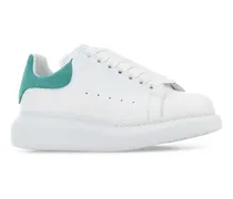 Leather with Sea Green Suede Heel Sneaker — White
