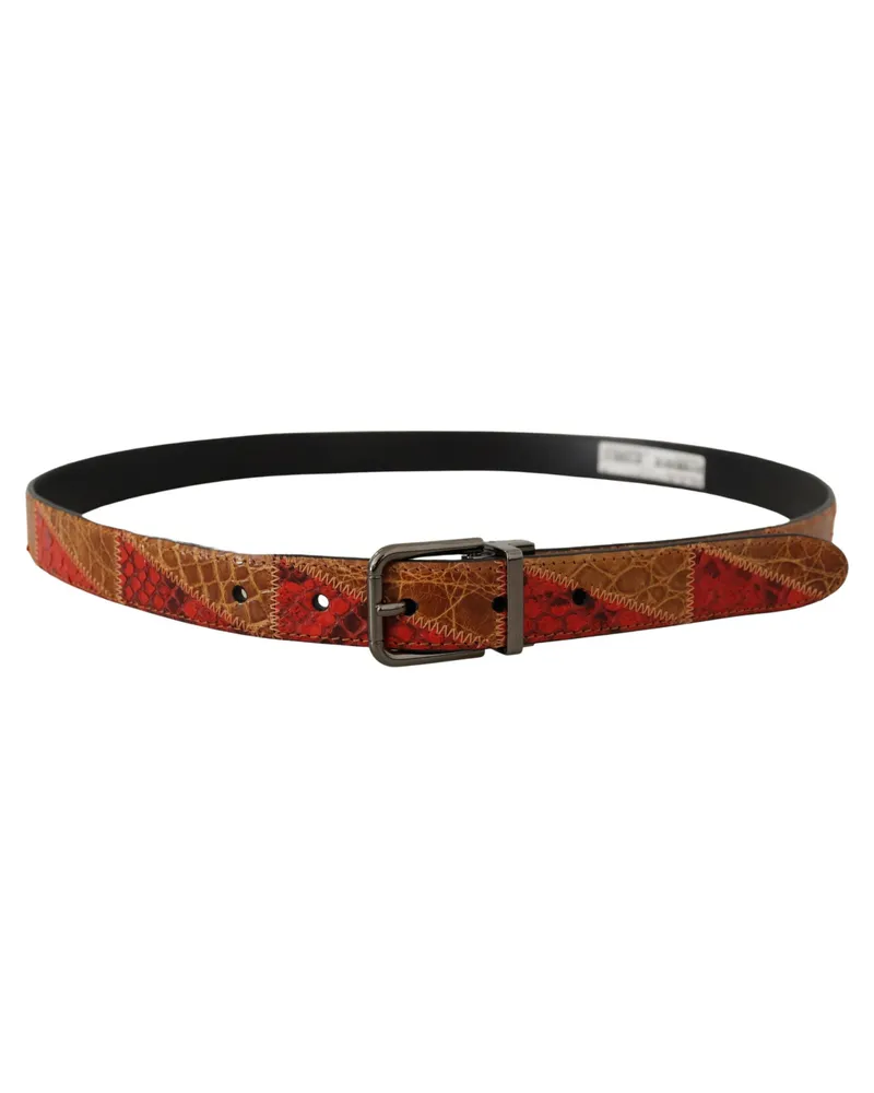 Dolce & Gabbana Men's Multicolor Exotic Vintage Chrome Buckle Belt Python Snakeskin Multicolor