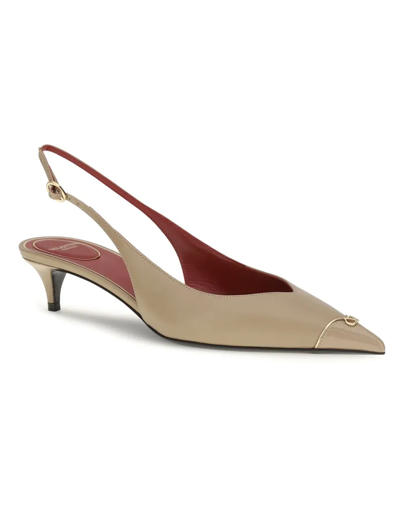 Valentino Garavani Women's Vlogo Signature Kitten-Heel Slingback Pumps Cammello High Heel Shoes Beige