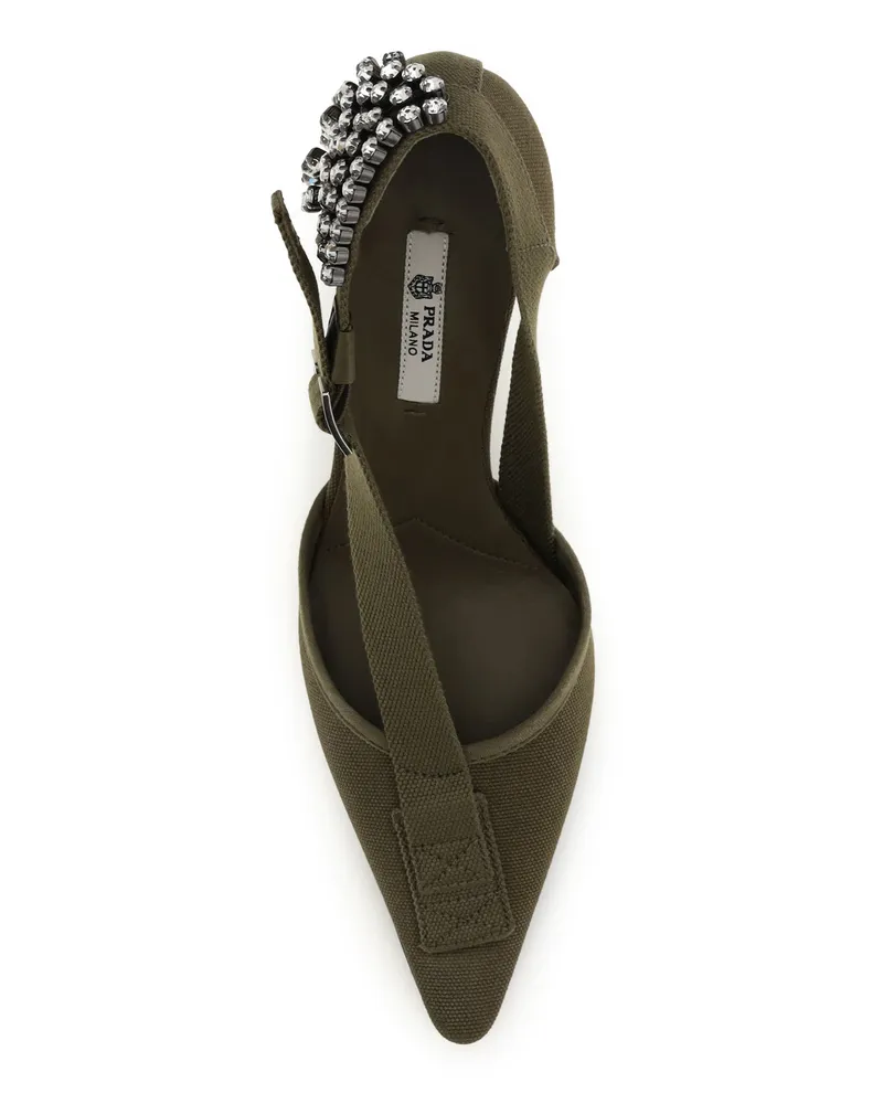 Prada Women's Pumps Canvas Military Green Cotton High Heel Shoes Green