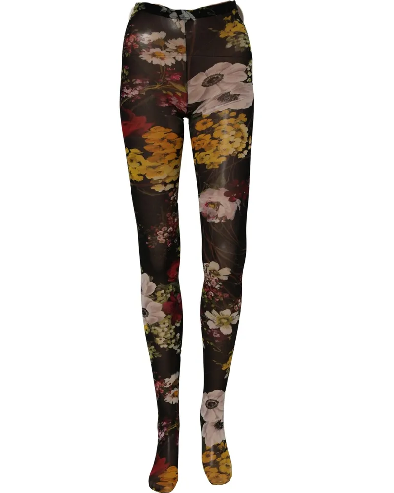 Dolce & Gabbana Women Black Nylon Floral Print Tights Stockings Socks Clothing Black