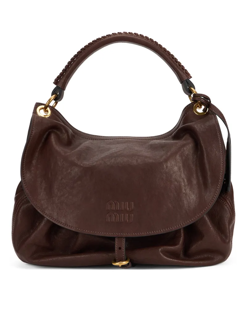 Miu Miu Lambskin Leather Shoulder Bag — Brown Brown