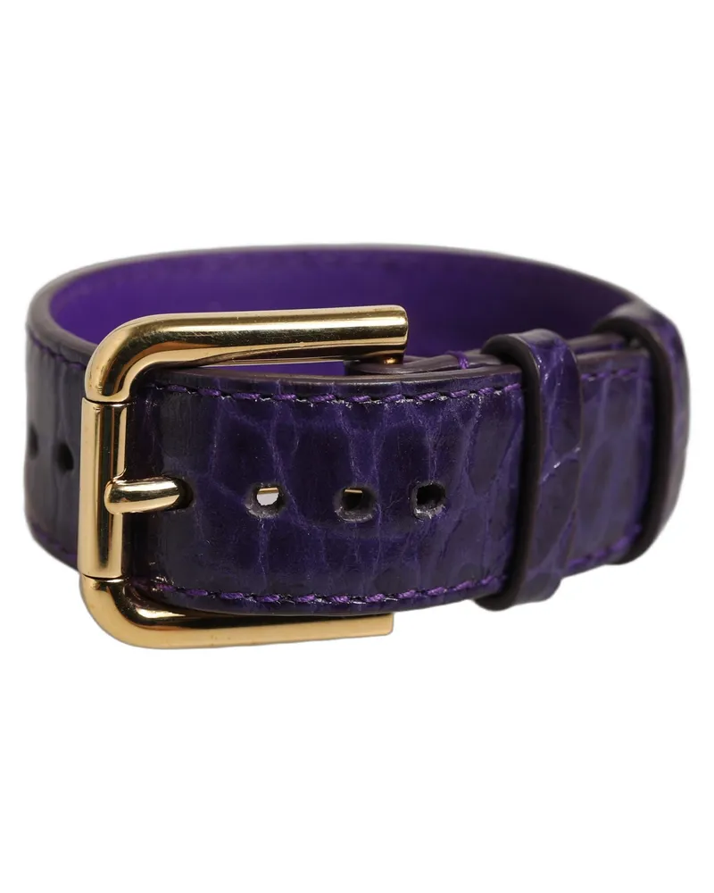 Dolce & Gabbana Women's Violet Embossed Leather Gold Buckle Belt Strap Bracelet Calf Purple