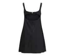 Ruffled Off-Shoulder Technical Satin Mini Dress — Black