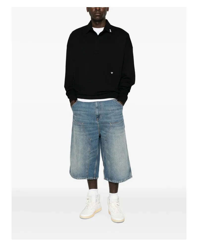 RHUDE Long-Sleeve Knit Polo Sweater — Blue Blue