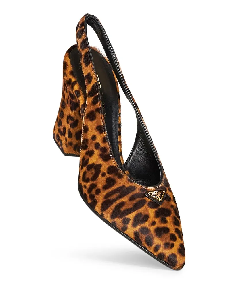 Prada Leopard-Print Calf Hair Slingback Heel — Brown Brown