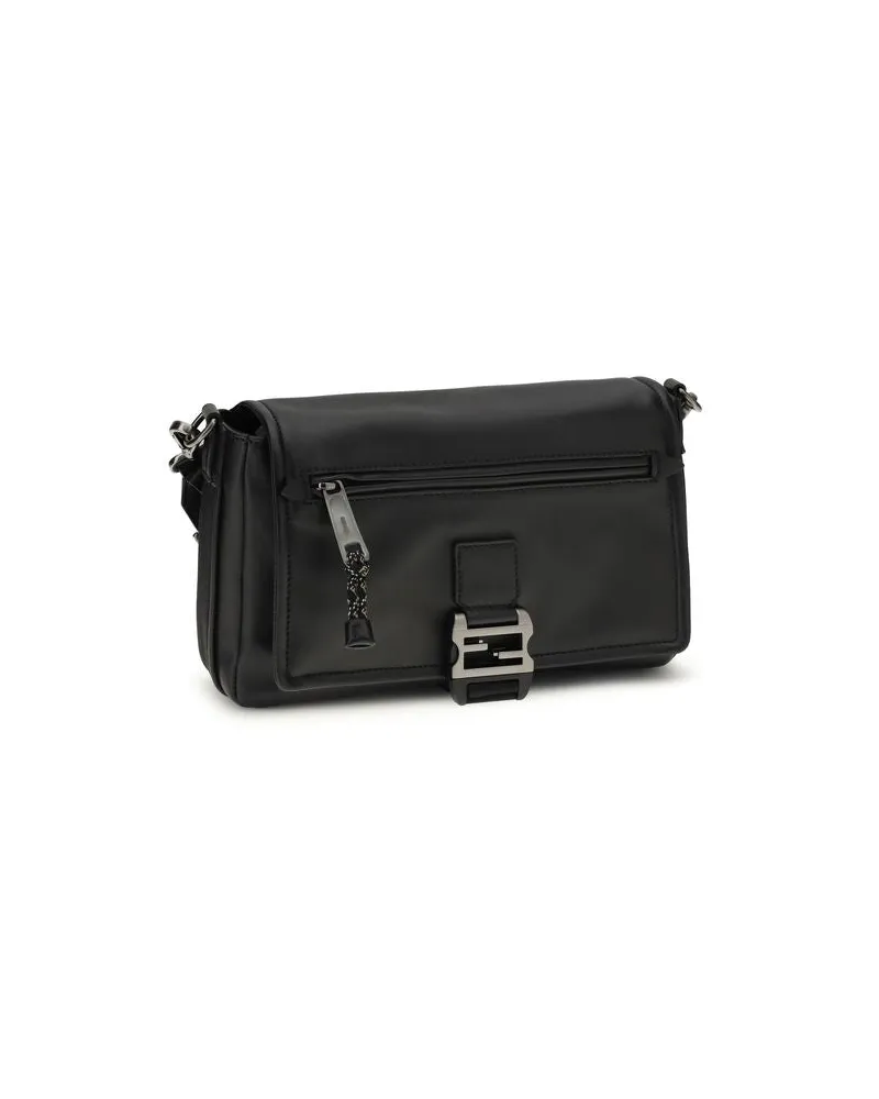 Fendi Men's Black Calf Leather Bos Taurus Shoulder Bag Black