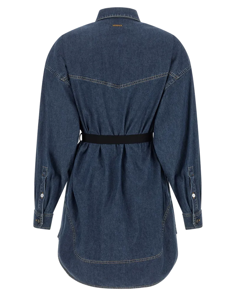 Versace Women's Blue Cotton Short Dress Blue