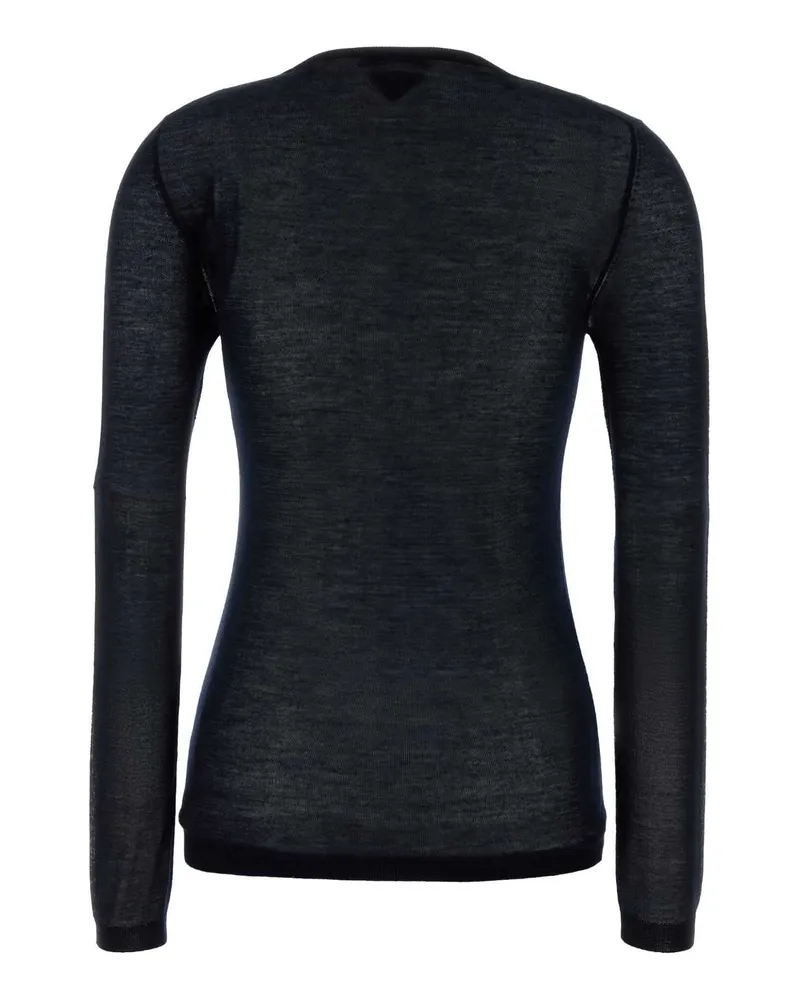 Prada Women's Midnight Blue Cashmere Blend Sweater Bleu Exterior: Silk Maglieria Navy