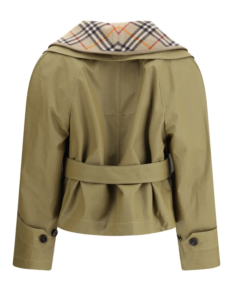 Burberry Women's Cropped Cotton Jacket With Check Quilting Lichen Beige Beige