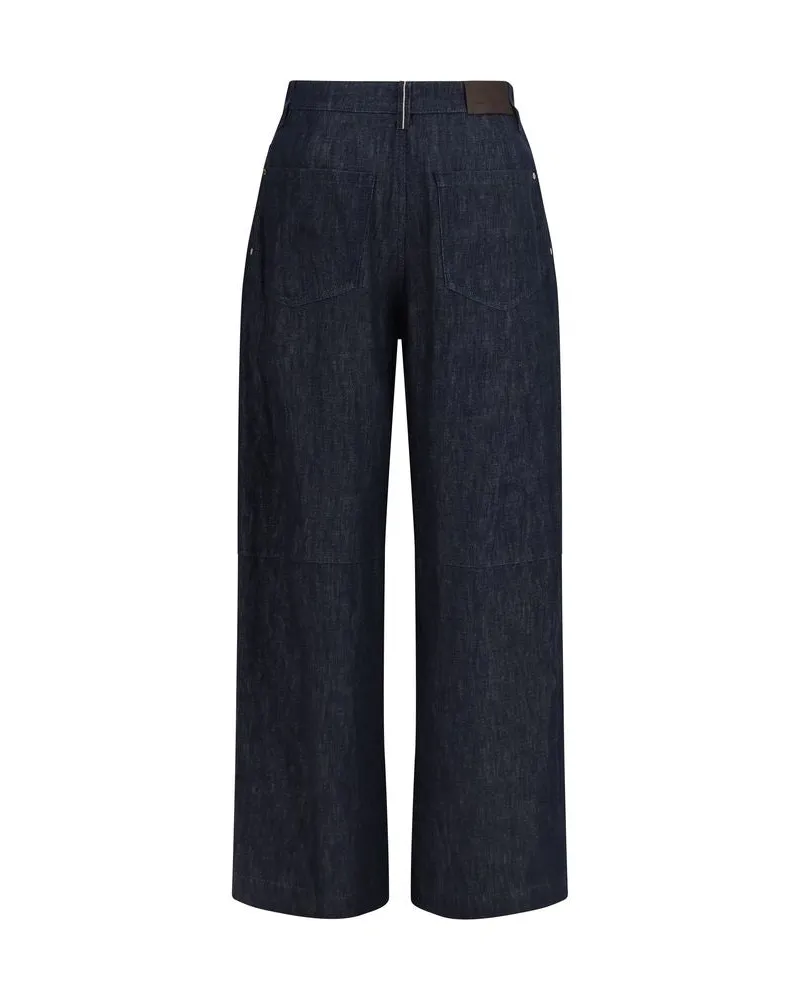 Brunello Cucinelli High-Rise Wide-Leg Denim Trousers — Blue Blue