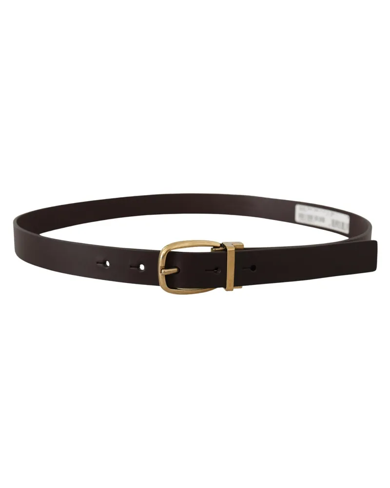 Dolce & Gabbana Men's Dark Brown Calf Leather Gold Tone Metal Buckle Accessory Brown
