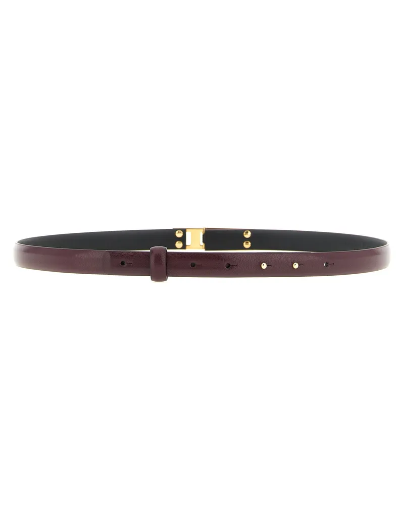 Alberta Ferretti Striped Gold-Buckle Belt — Burgundy Burgundy
