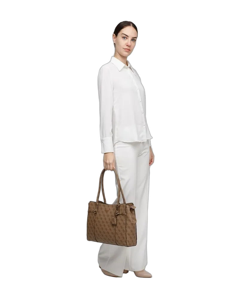 Guess Women's Tote Latte Logo Polyurethane Tote-bags Beige