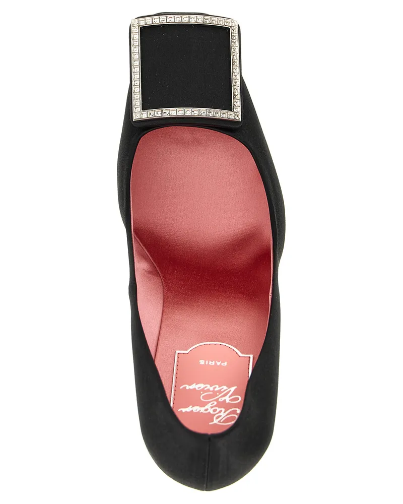 Roger Vivier Women's Rhinestone-Buckle Square-Toe Pump Black Viscose Silk Black