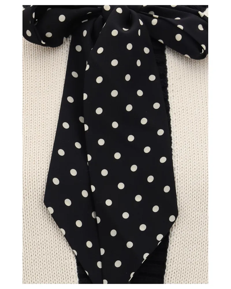 Valentino Garavani Women Open Cardigan With Polka-Dot Bow, Birch-Black Cotton Birch/black Sweater Beige