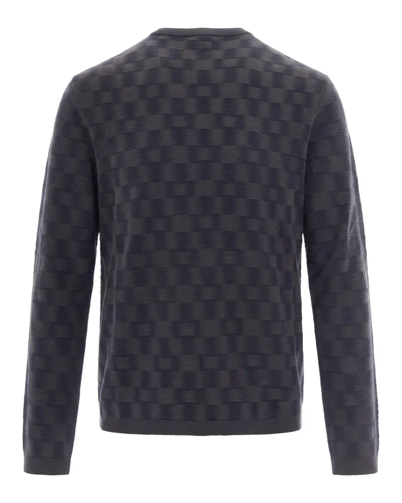 Emporio Armani Optical Fancy Stitch Virgin Wool Sweater — Navy Navy