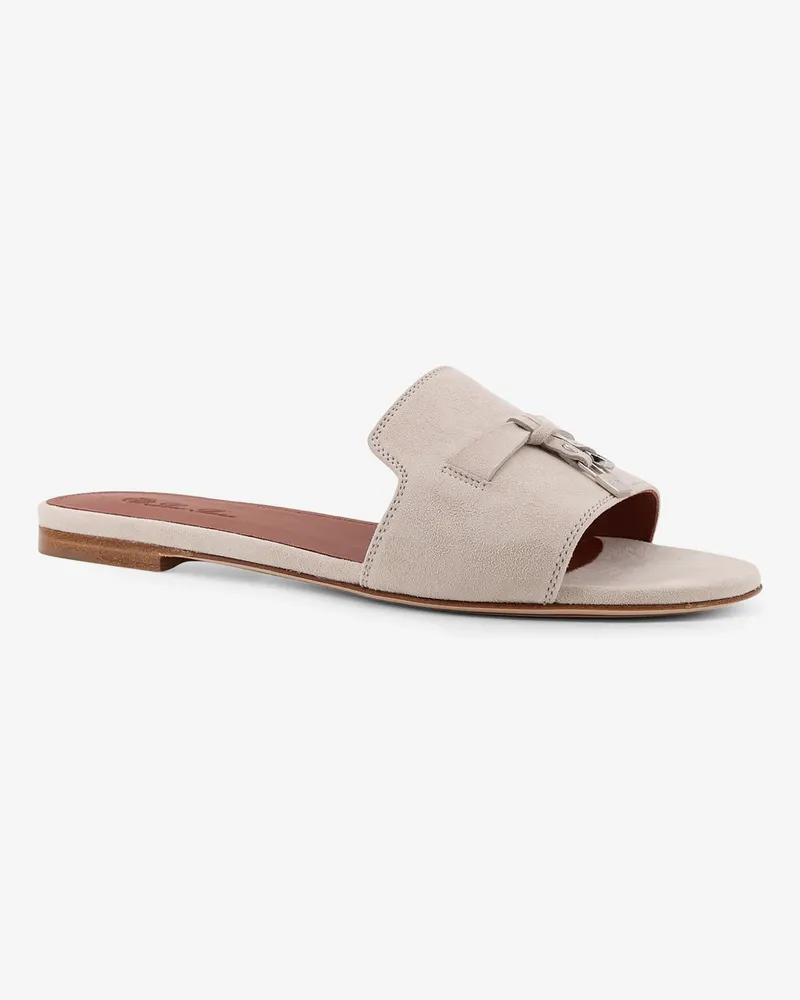 Loro Piana Women's Flat Suede Sandals Summe Charms White White