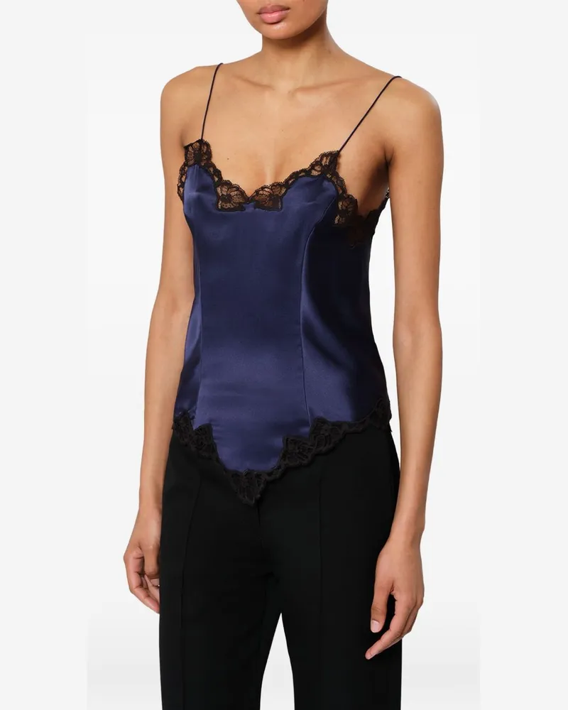 Isabel Marant Silk Satin with Scalloped Lace Trim Tank Top — Navy Navy