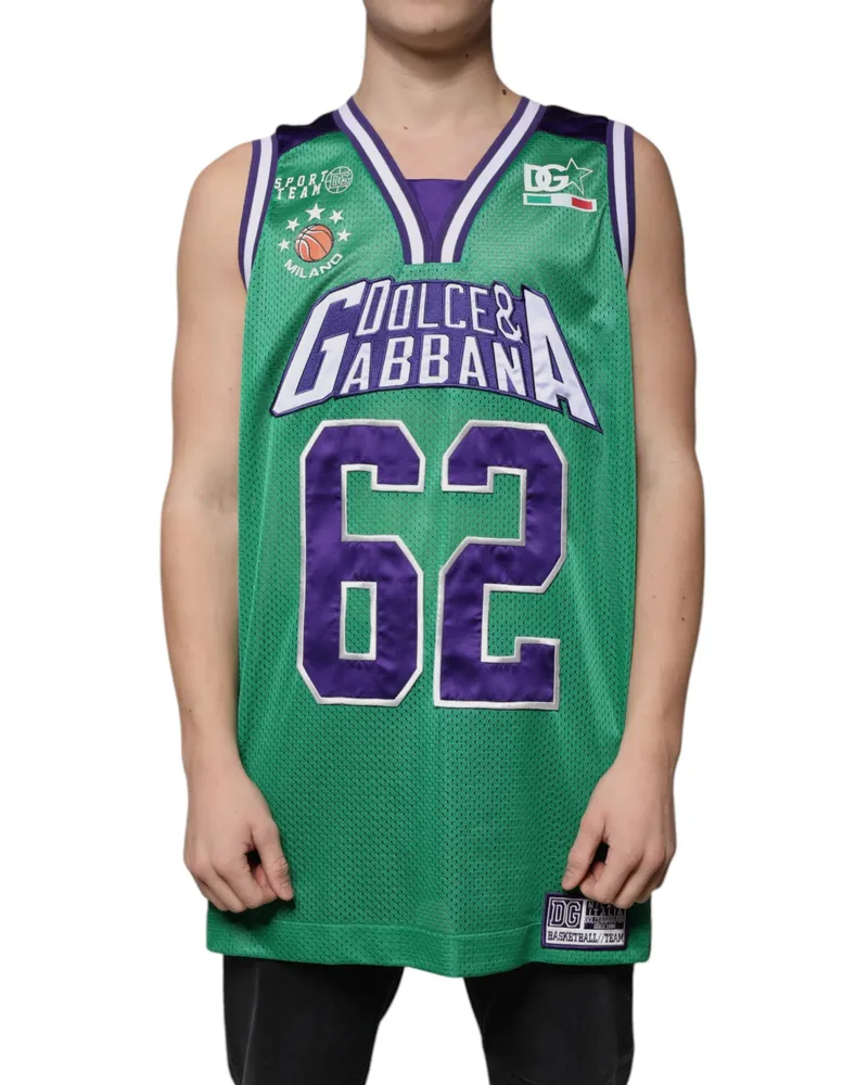 Dolce & Gabbana Men's Green Polyester Jersey Sleeveless T-Shirt Green