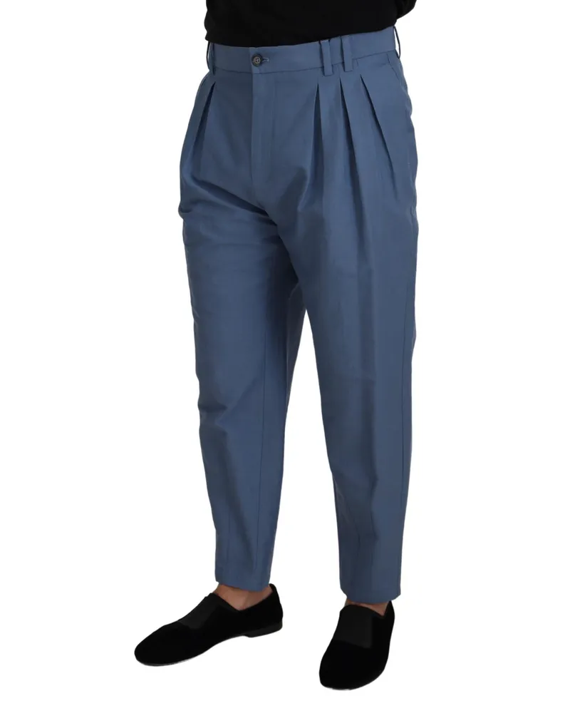 Dolce & Gabbana Men's Blue Linen Chino Formal Pants Cotton Blue