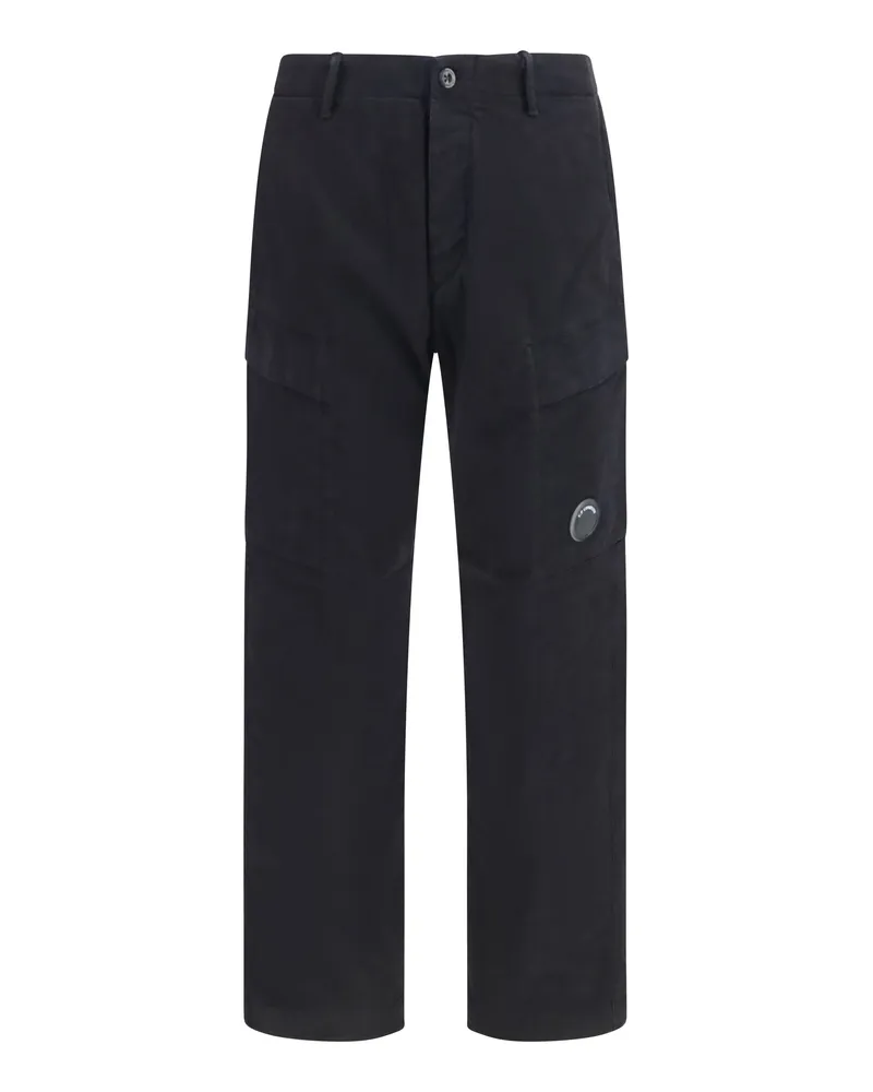C.P. Company Lens-Detail Cotton Satin Cargo Pants — Black Black