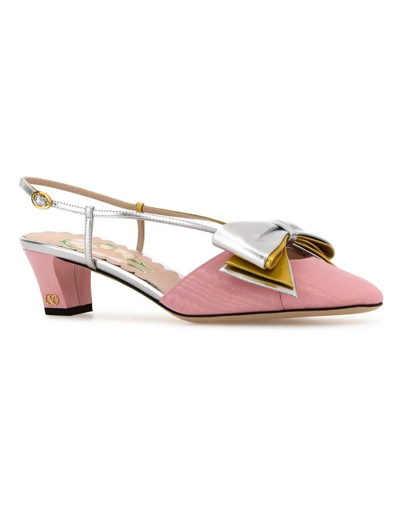 Valentino Garavani Women's Pink Fabric Bowow Pumps Bubblesilveroldgold Scarpe Con Tacco High Heel Shoes Pink