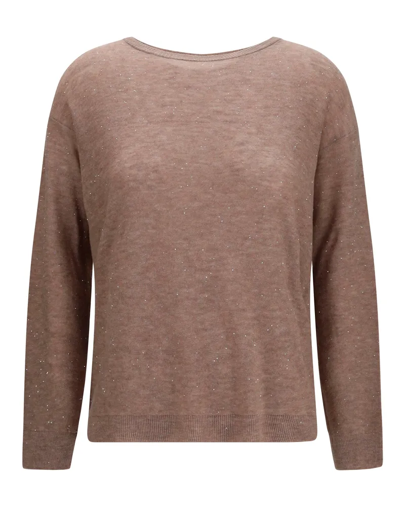 Fabiana Filippi Women's Sweater Sequin-Embellished Mocha Meringue Merino Wool (ovis Aries Beige