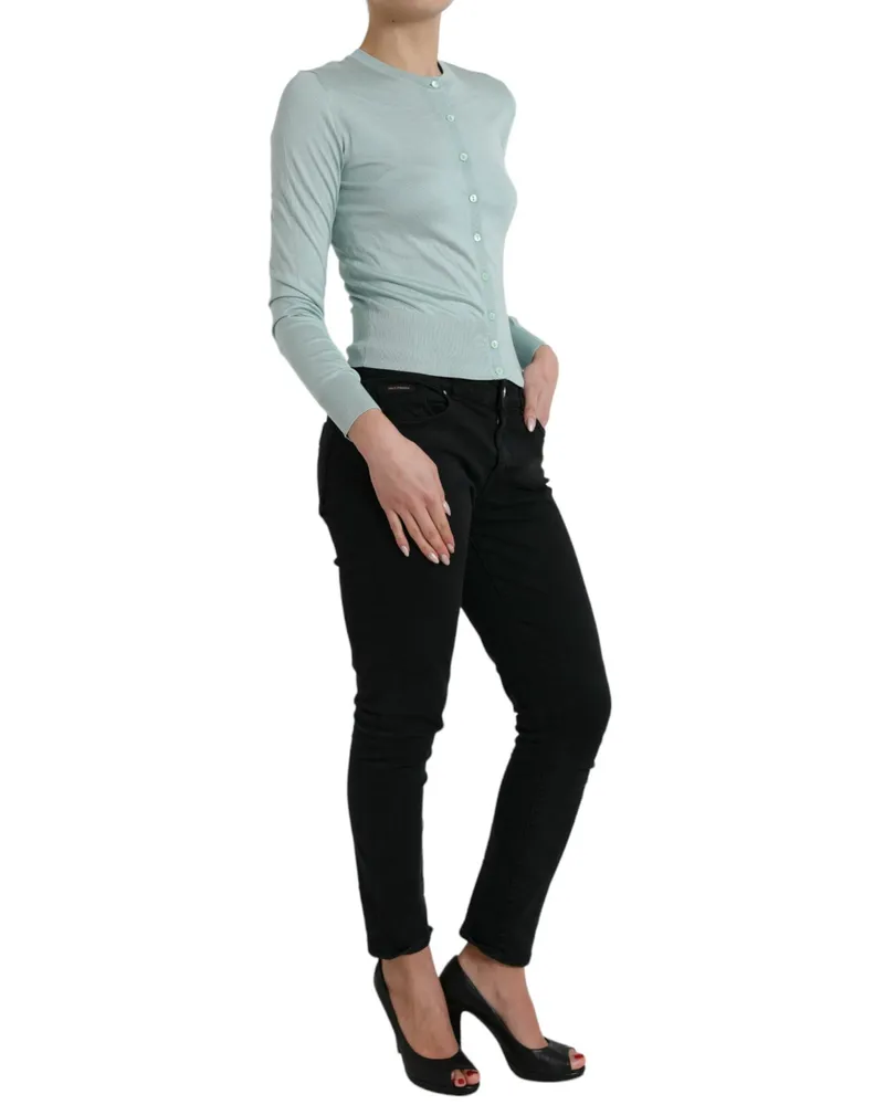 Dolce & Gabbana Women's Silk Crew Neck Cardigan Blue Blue
