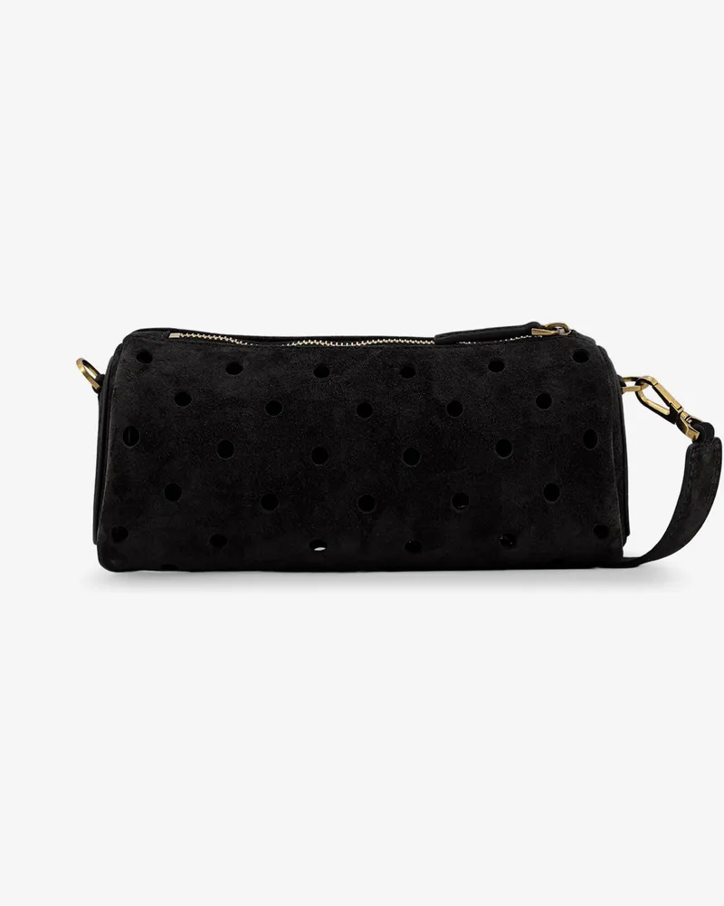 Manu Atelier Women's Crossbody Bag Mini Cylinder Suede Black Shoulder Black