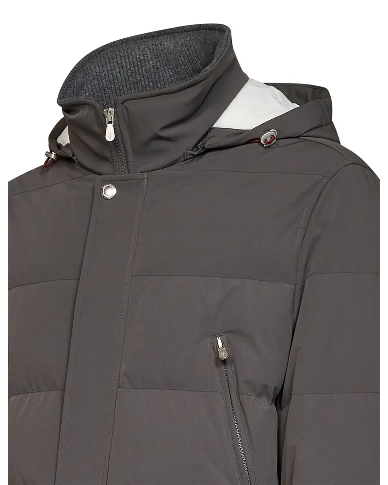 Brunello Cucinelli Bonded Nylon Padded Down Jacket — Gray Gray