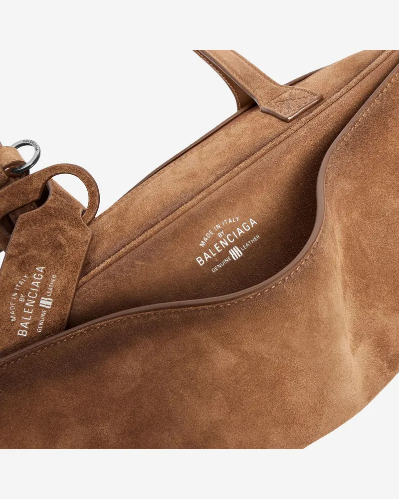 Balenciaga Women's Bowling Bag Carrie Small Light Brown Suede Domesticated Calf Leather Shoulder Brown