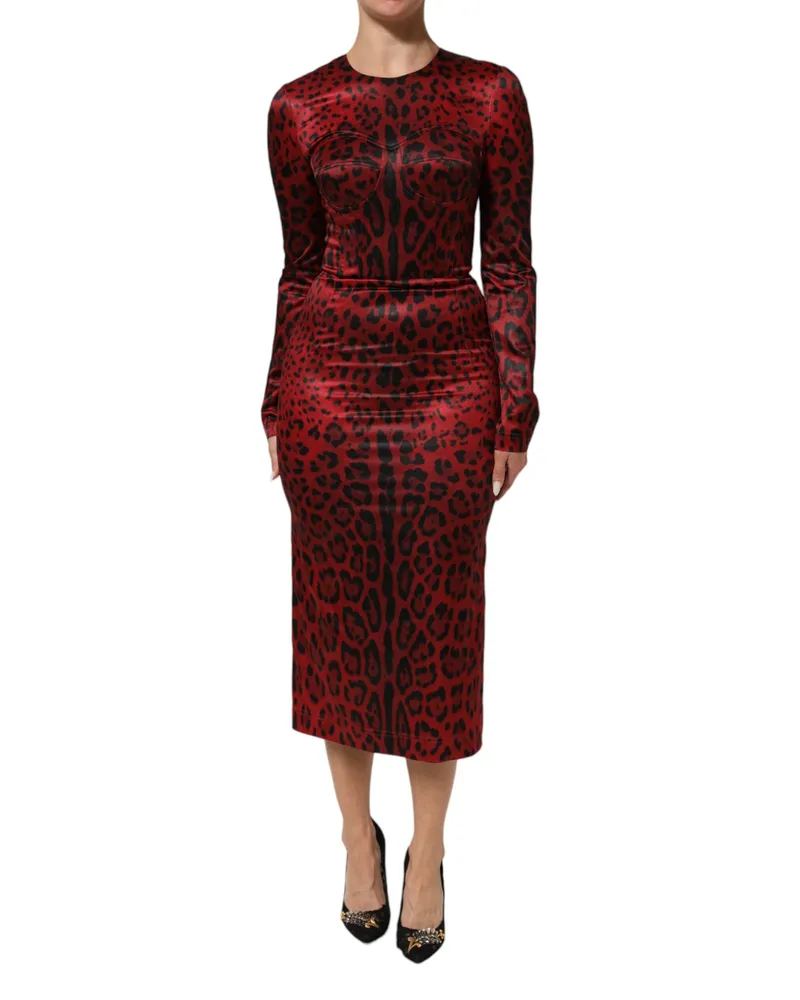 Dolce & Gabbana Women's Red Leopard Sheath Long Sleeves Dress 05+pl Red