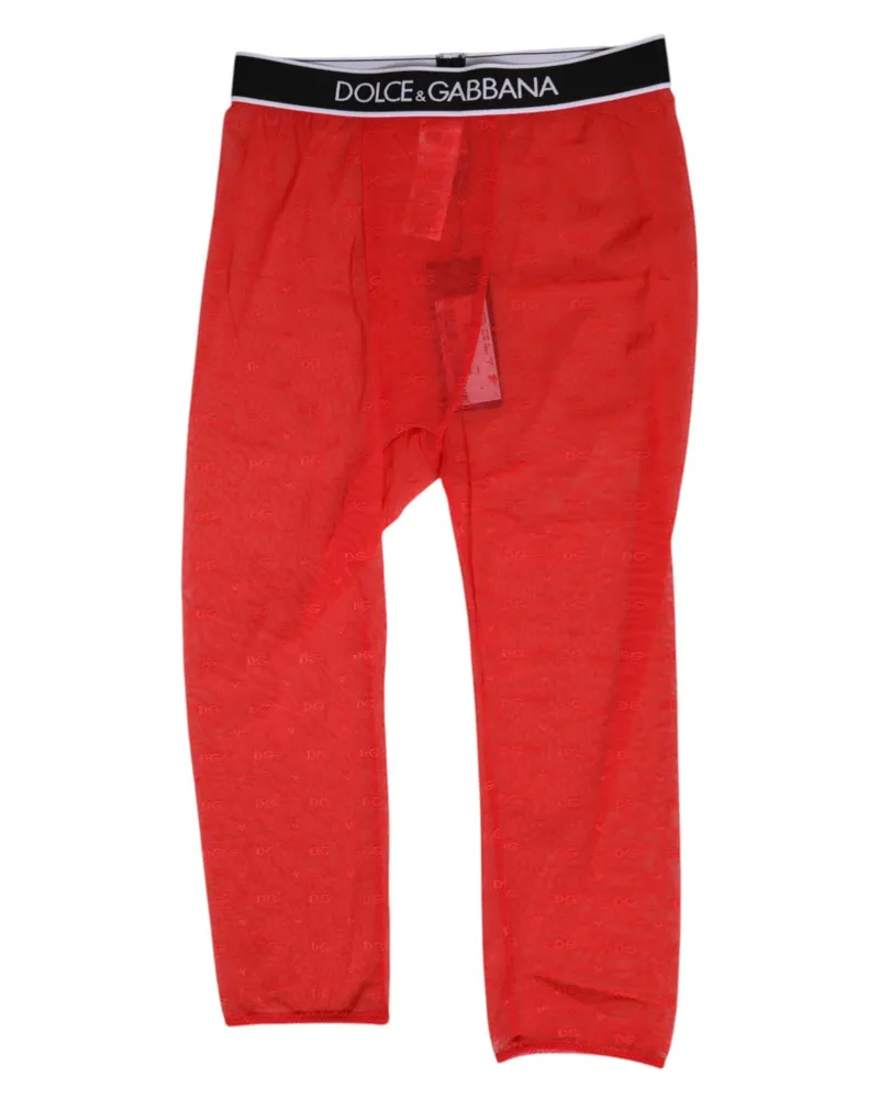 Dolce & Gabbana Women Red Logo Lace Tight Midi Trousers Underwear Nylon Elastane Red