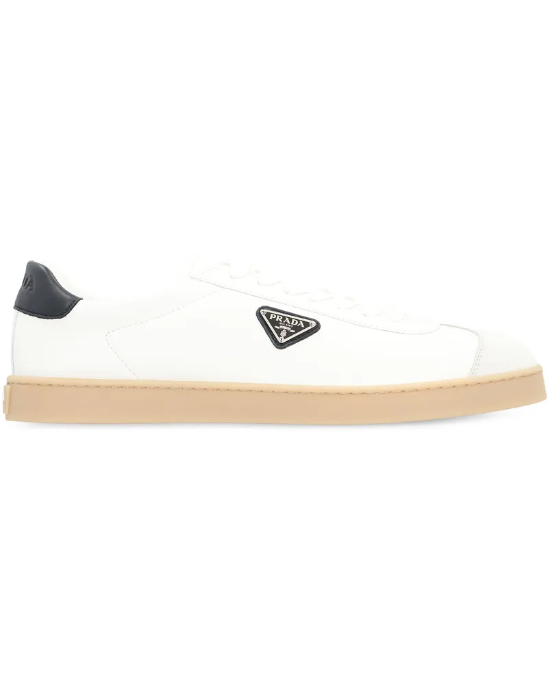 Prada Men's Lane Low-Top Sneakers White Calfskin Trainers White