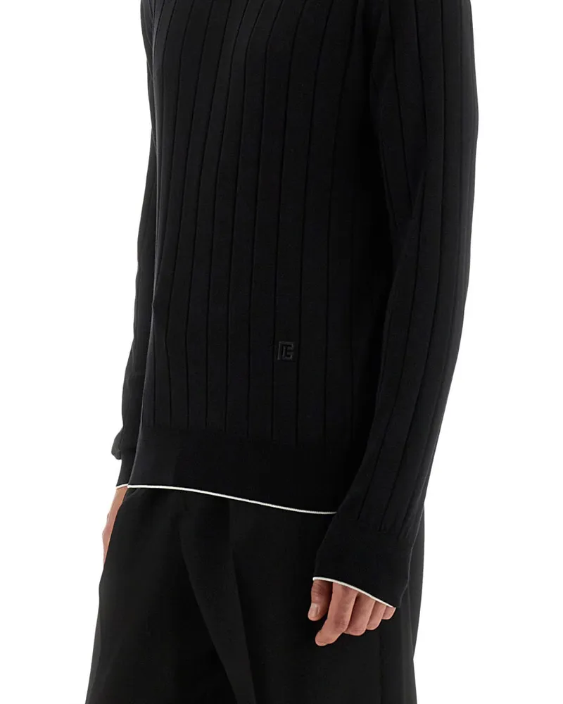 Balmain Silk and Cotton Knit Sweater — Black Black